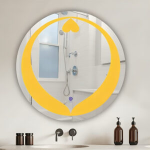 Round Heart Golden Bathroom Mirror