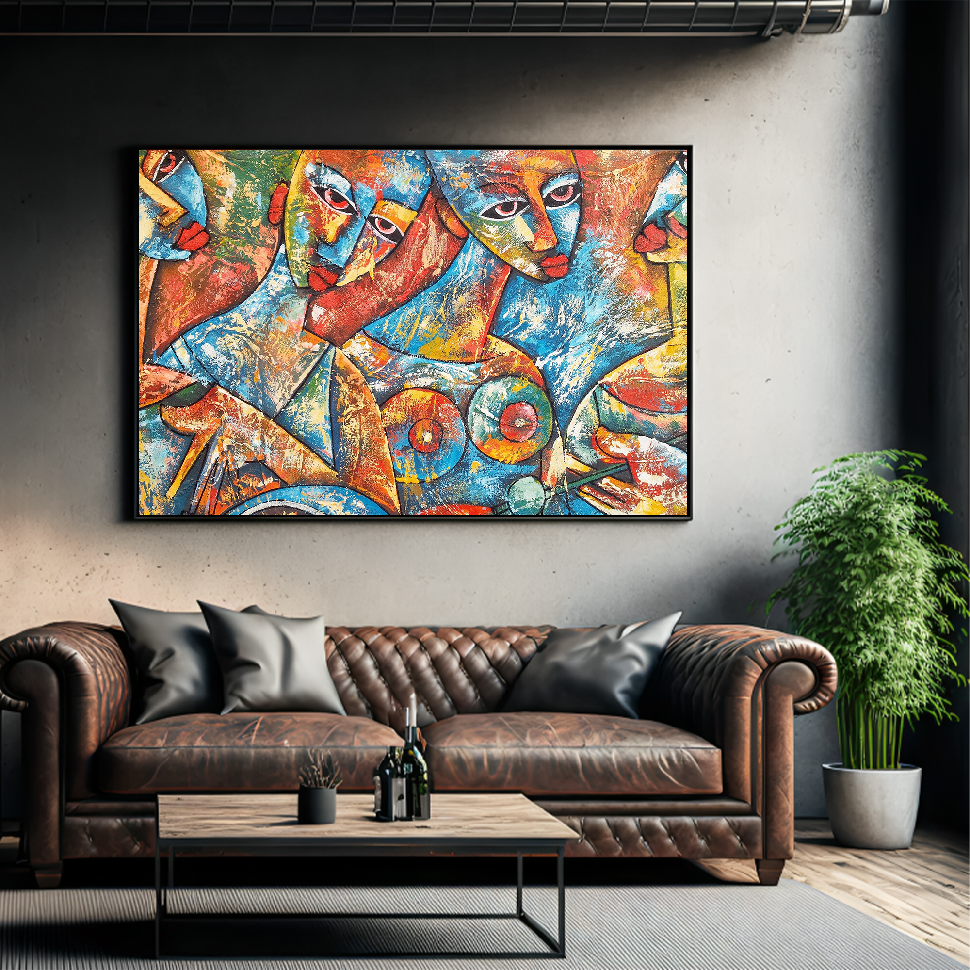 Picasso Abstract Canvas painting with frame Big Size Wall Art for living room,Bedroom,Drawing room,Hotels - Image 3
