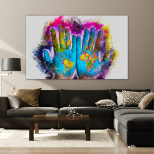 Map In Hand Canvas painting with frame Big Size Wall Art for living room,Bedroom,Drawing room,Hotels