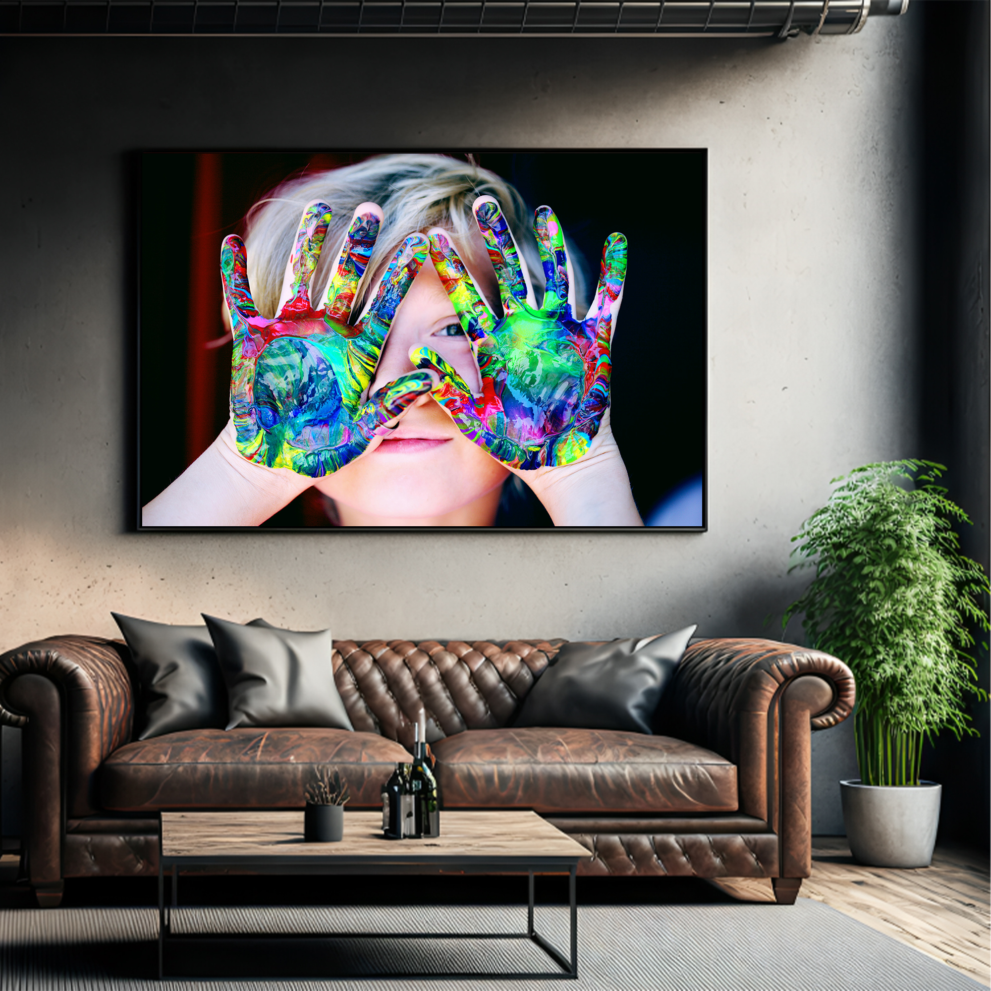 Hand with Paint Canvas painting with frame Big Size Wall Art for living room,Bedroom,Drawing room,Hotels - Image 8