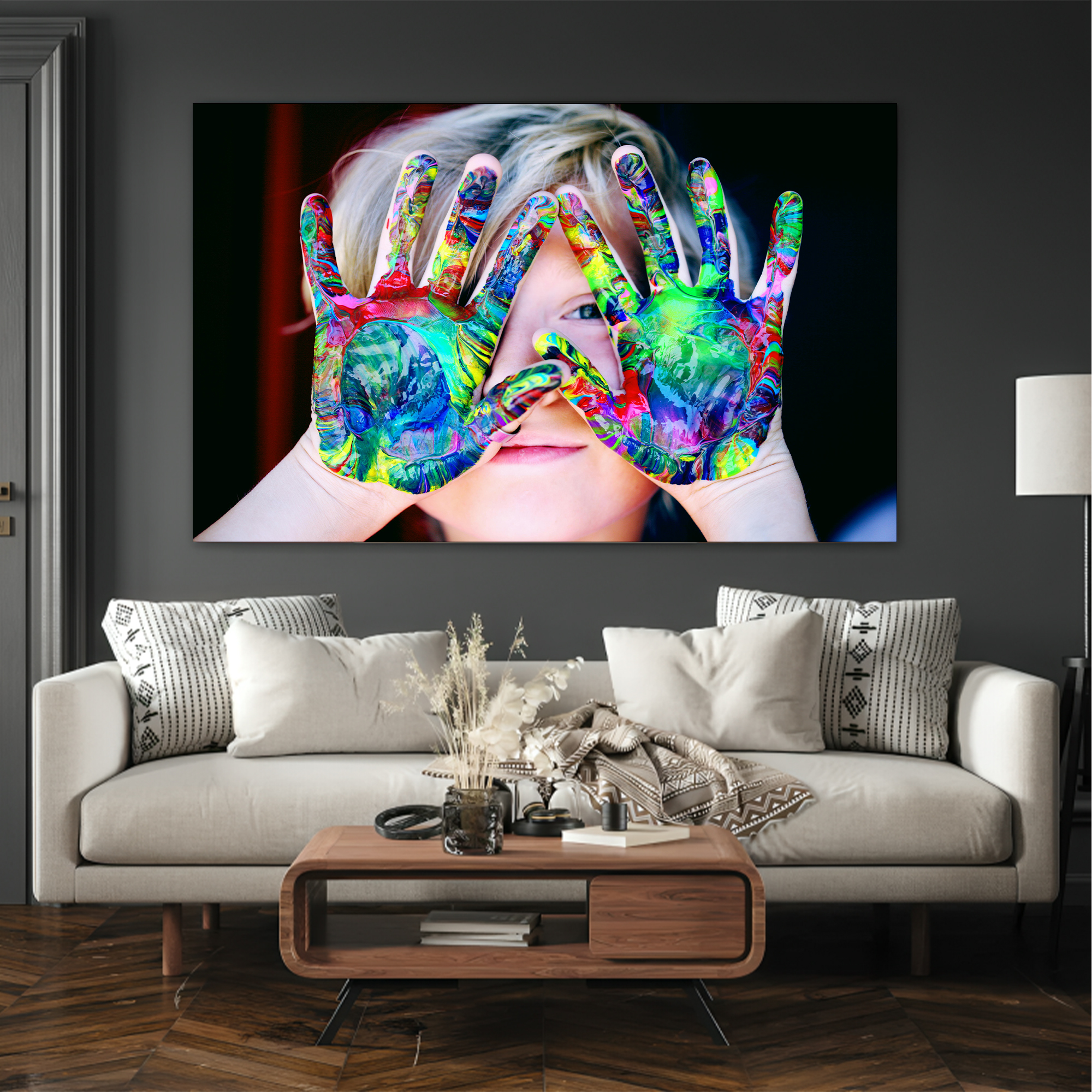 Hand with Paint Canvas painting with frame Big Size Wall Art for living room,Bedroom,Drawing room,Hotels - Image 6