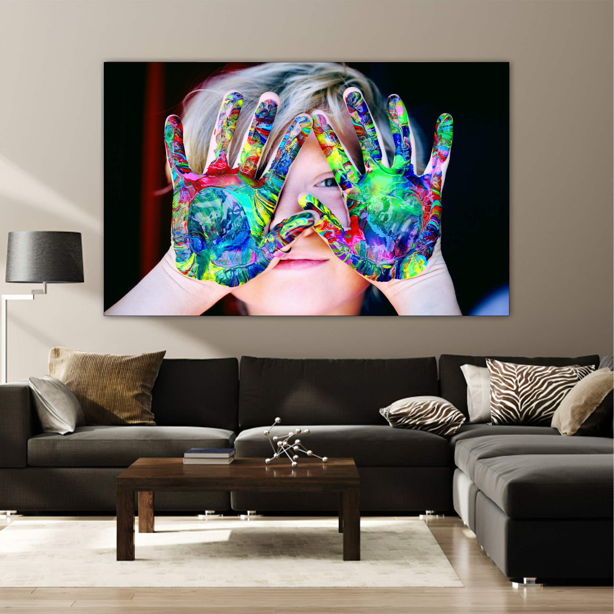 Hand with Paint Canvas painting with frame Big Size Wall Art for living room,Bedroom,Drawing room,Hotels - Image 4