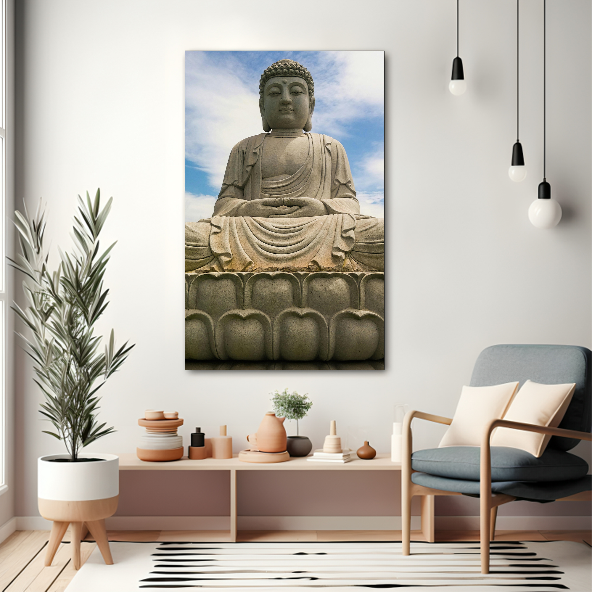 Lord Buddha Canvas painting with frame Big Size Wall Art for living room,Bedroom,Drawing room,Hotels - Image 2