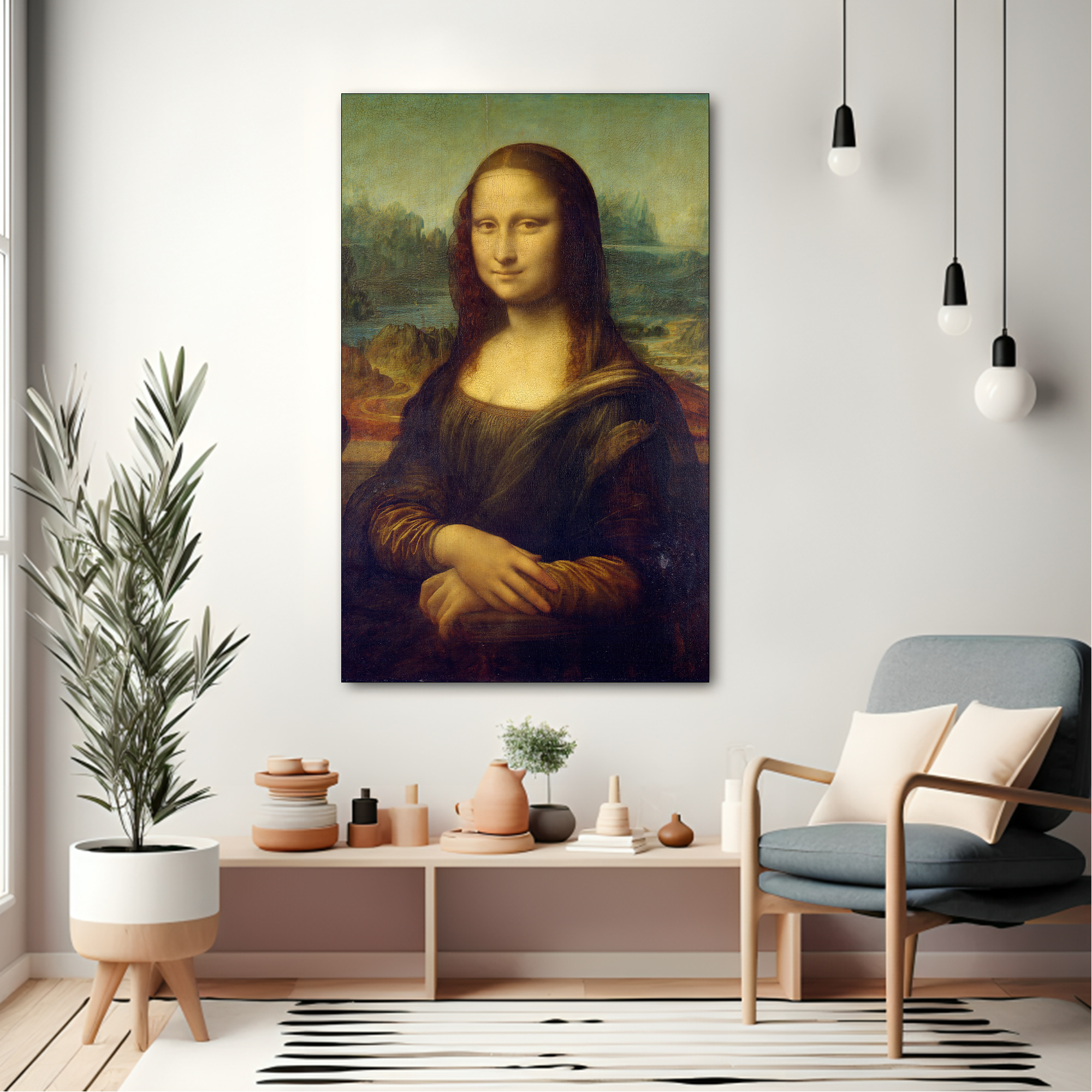 Mona-Lisa Canvas painting with frame Big Size Wall Art for living room,Bedroom,Drawing room,Hotels - Image 2